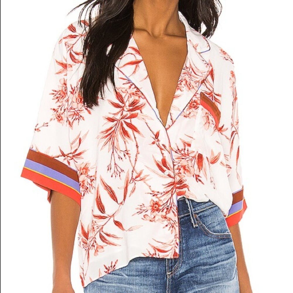 New NWT Joie Bayley Floral Button Down Shirt, Kimono Sleeve, Porcelain, Size S